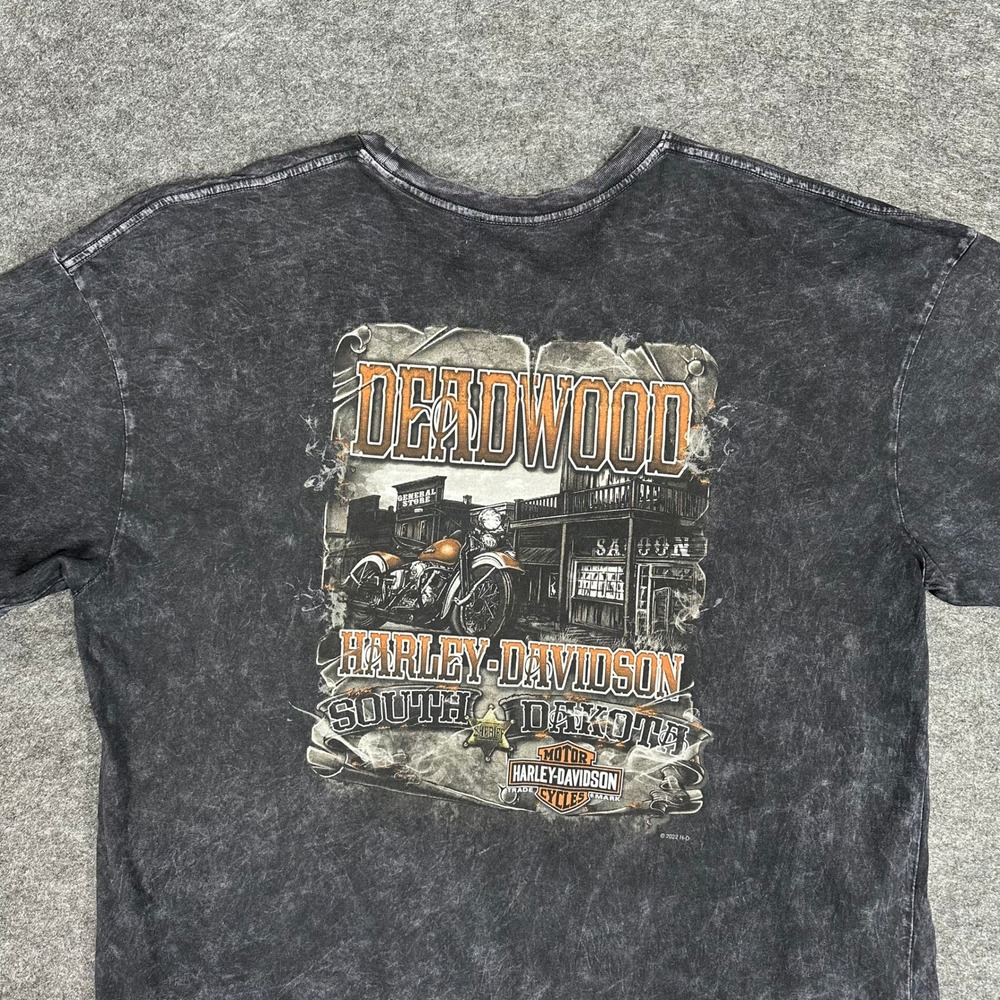 Harley Davidson Deadwood South Dakota Graphic T Shirt‎ Men's 2XL Washed Black